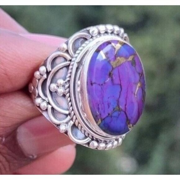 Boho Purple Topaz Statement Ring Size 7 Vintage-Inspired New with Gift Box - Picture 1 of 3